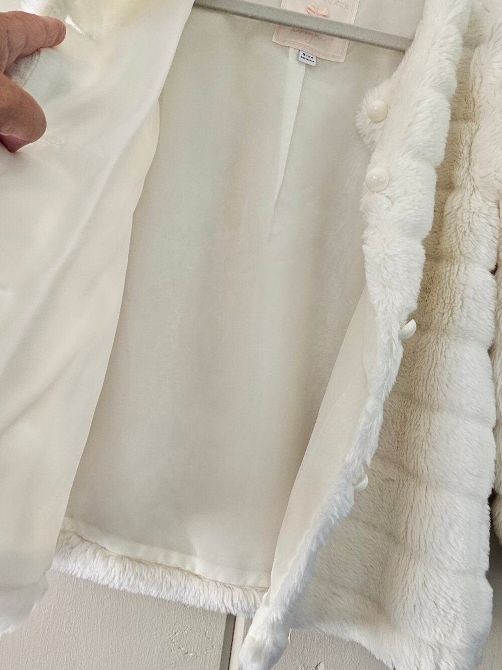 Janie and Jack Bonjour Cream Faux Fur Channel Quilted Jacket Coat Size 3 to 4 - Picture 9 of 11